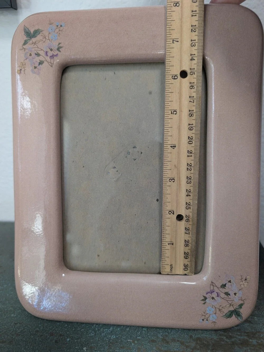 Vtg Terragrafics Picture Frame Floral Pink Crackle Glaze Ceramic Cottage Core